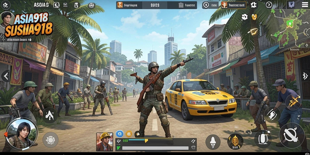 Tangkapan layar gameplay ASIA918 menampilkan simulasi interaktif yang dinamis.