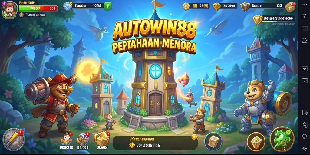 Gambar menampilkan aksi seru dalam AUTOWIN88 Tower Defense.