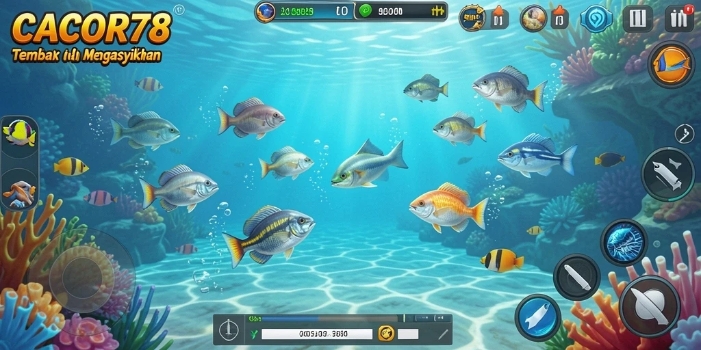 Tangkapan layar gameplay seru dari CACOR78 menampilkan aksi tembak ikan.
