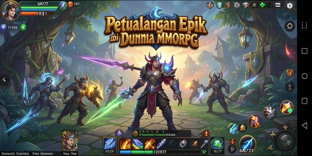 Screenshot dari gameplay GN777 yang menunjukkan aksi seru dalam pertempuran MMORPG.