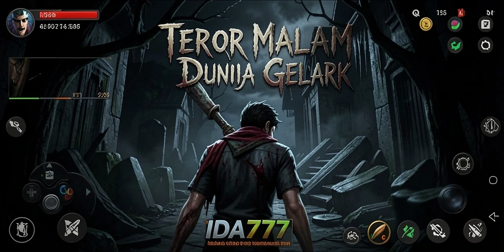 Screenshot utama IDA777 menampilkan suasana gelap dan menegangkan saat menjelajahi lokasi horor.