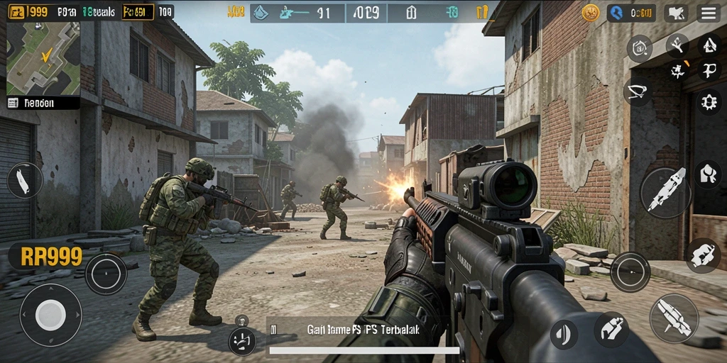 Screenshot gameplay RR999 menunjukkan aksi pertempuran yang mendebarkan dan grafis yang memukau.