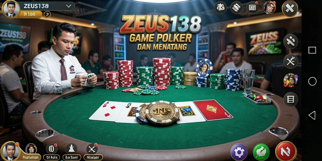 Screenshot utama ZEUS138 menampilkan gameplay Poker yang mendebarkan.